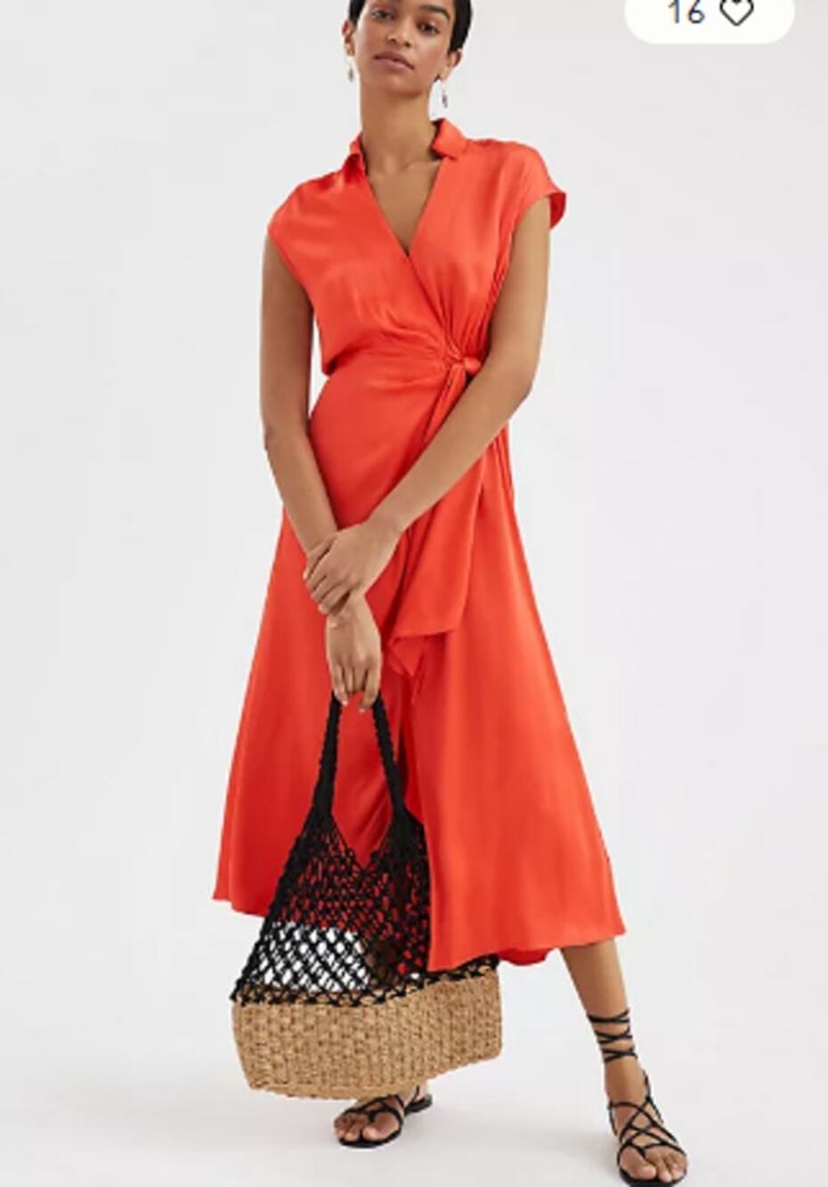 Anthropologie Maeve Orange Satin Open Back Midi Dress with Tie Small NEW